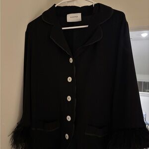Sleeper Black Pajama Top with Feather Cuffs